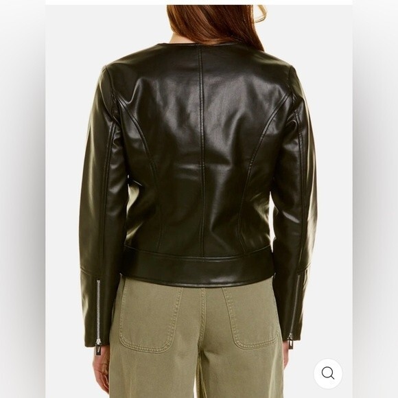 NEW VIA SPIGA Women Collarless Pleather Moto Jacket Black Size S or XL - Picture 2 of 12